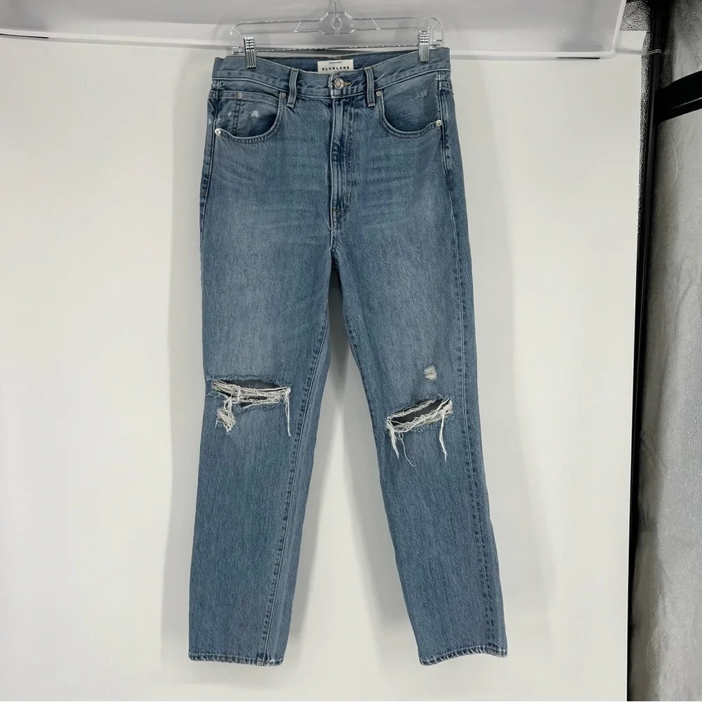 SLVRLAKE Sierra Blue Distressed Designer Classic Denim Jeans in Valley of Fire - Picture 2 of 10